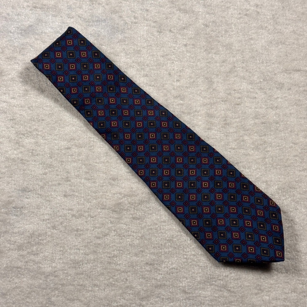 Liberty of London Geometric Silk Tie Blue‎ Burgundy Made in USA